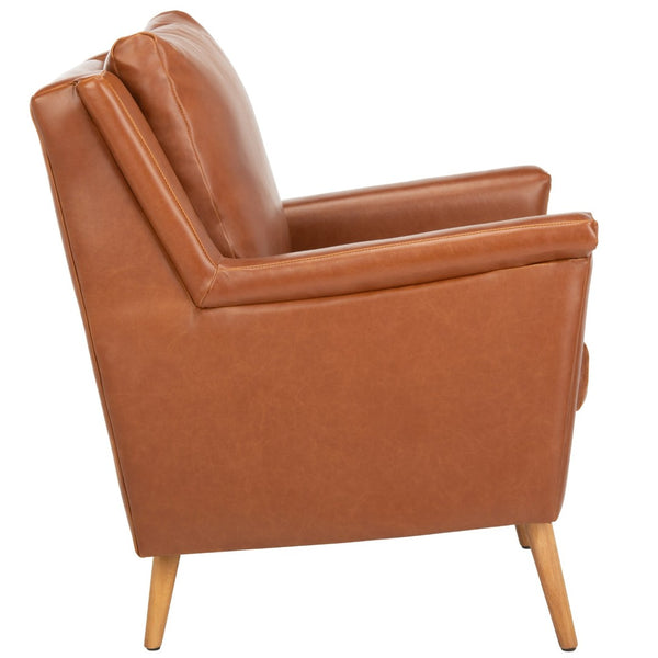 Safavieh Astrid Mid-Century Arm Chair: Luxurious Velvet Upholstery With Solid Oak Legs For Timeless Elegance Cognac Pu/Natural ACH4507D