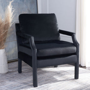 Safavieh Genoa Upholstered Arm Chair – Modern Chinoiserie Design With Luxurious Comfort For Stylish Spaces Black Velvet ACH4510A