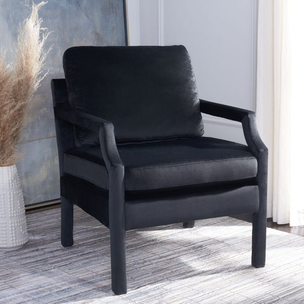 Safavieh Genoa Upholstered Arm Chair – Modern Chinoiserie Design With Luxurious Comfort For Stylish Spaces Black Velvet ACH4510A