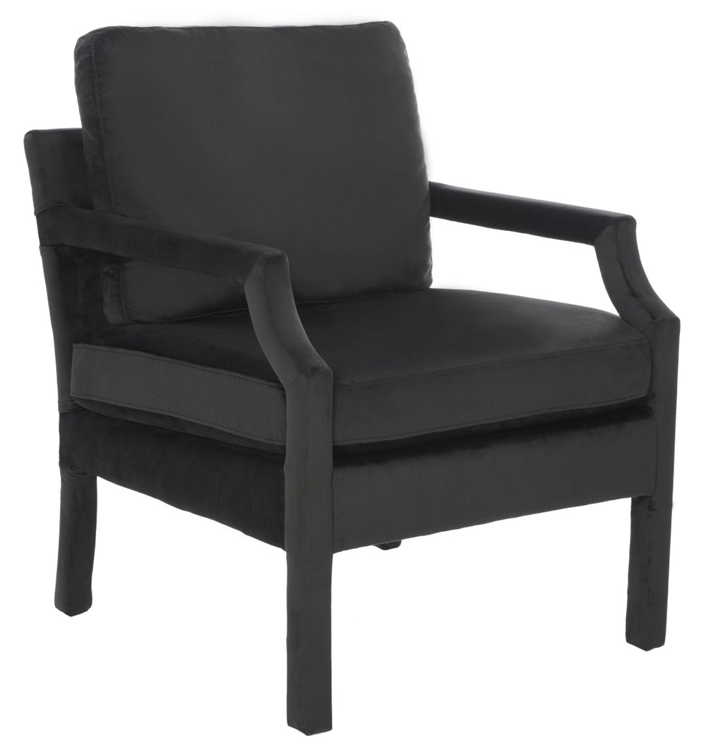 Safavieh Genoa Upholstered Arm Chair – Modern Chinoiserie Design With Luxurious Comfort For Stylish Spaces Black Velvet ACH4510A