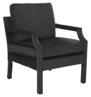 Safavieh Genoa Upholstered Arm Chair – Modern Chinoiserie Design With Luxurious Comfort For Stylish Spaces Black Velvet ACH4510A