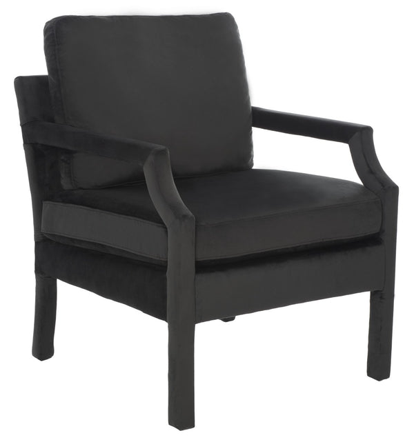 Safavieh Genoa Upholstered Arm Chair – Modern Chinoiserie Design With Luxurious Comfort For Stylish Spaces Black Velvet ACH4510A