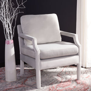 Safavieh Genoa Upholstered Arm Chair – Modern Chinoiserie Design With Luxurious Comfort For Stylish Spaces Light Grey ACH4510B