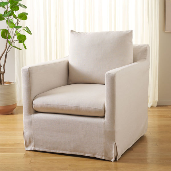 Safavieh Hadara Swivel Accent Chair - Timeless Club Design With Bone White Linen & 360° Swivel For Comfort ACH4513A