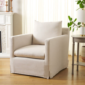 Safavieh Hadara Swivel Accent Chair - Timeless Club Design With Bone White Linen & 360° Swivel For Comfort ACH4513A