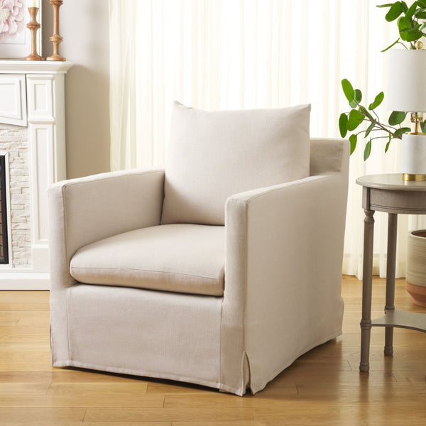Safavieh Hadara Swivel Accent Chair - Timeless Club Design With Bone White Linen & 360° Swivel For Comfort ACH4513A