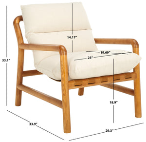 Safavieh Claxon Accent Chair - Chic Bone Upholstery & Natural Ashwood Frame For Ultimate Comfort & Style Bone ,Natural Wood ,Fabric ,Polyester Fill Ach4517a