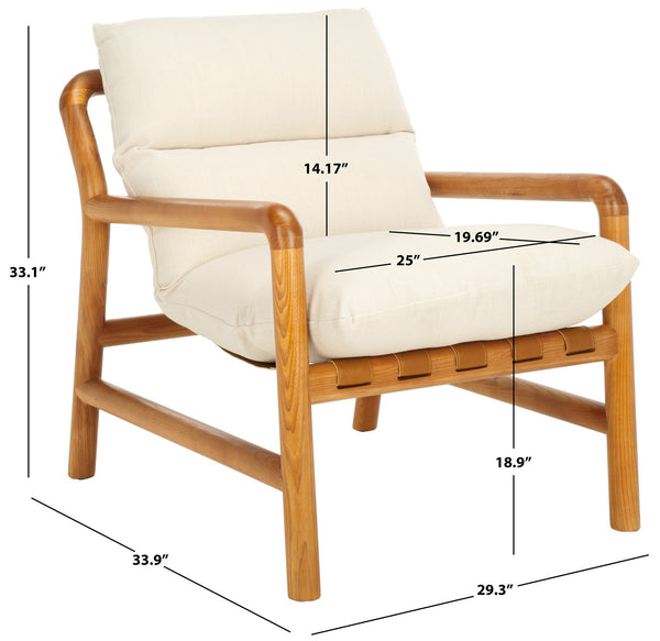 Safavieh Claxon Accent Chair - Chic Bone Upholstery & Natural Ashwood Frame For Ultimate Comfort & Style Bone ,Natural Wood ,Fabric ,Polyester Fill Ach4517a