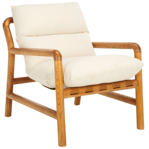 Safavieh Claxon Accent Chair - Chic Bone Upholstery & Natural Ashwood Frame For Ultimate Comfort & Style Bone ,Natural Wood ,Fabric ,Polyester Fill Ach4517a