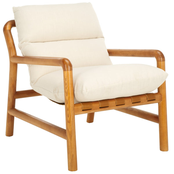 Safavieh Claxon Accent Chair - Chic Bone Upholstery & Natural Ashwood Frame For Ultimate Comfort & Style Bone ,Natural Wood ,Fabric ,Polyester Fill Ach4517a