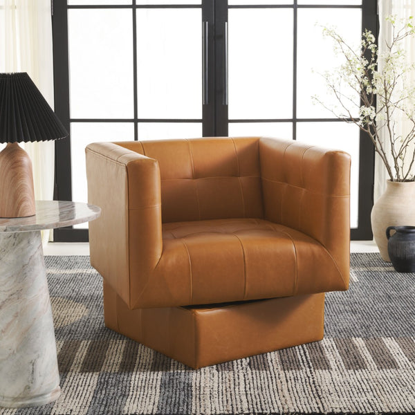 Safavieh Hamlet Swivel Accent Chair - Stylish Shelter-Back Design, Deep Seat, And Durable Performance Fabric ACH4519A