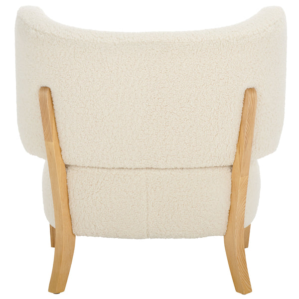 Safavieh Jakoda Accent Chair - Luxurious Off-white Shearling, Mid-century Design For Elegant Spaces Off White ,Natural Wood,Fabric,Foam Ach4525a