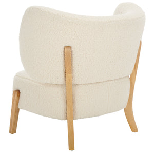 Safavieh Jakoda Accent Chair - Luxurious Off-white Shearling, Mid-century Design For Elegant Spaces Off White ,Natural Wood,Fabric,Foam Ach4525a