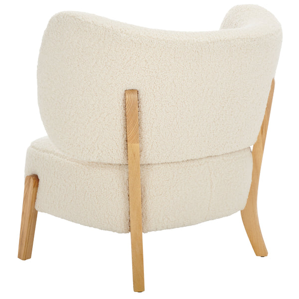 Safavieh Jakoda Accent Chair - Luxurious Off-white Shearling, Mid-century Design For Elegant Spaces Off White ,Natural Wood,Fabric,Foam Ach4525a