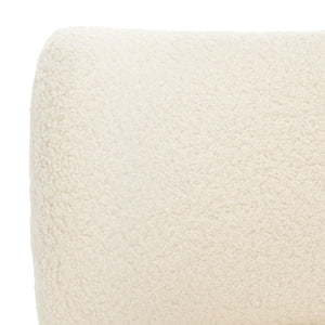 Safavieh Jakoda Accent Chair - Luxurious Off-white Shearling, Mid-century Design For Elegant Spaces Off White ,Natural Wood,Fabric,Foam Ach4525a