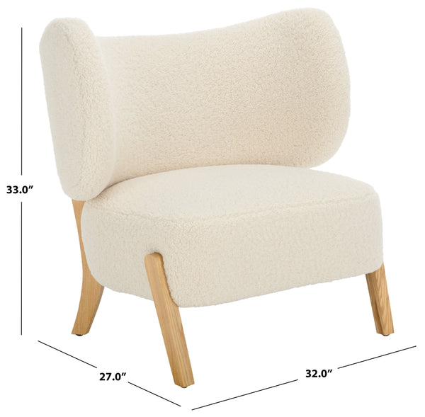 Safavieh Jakoda Accent Chair - Luxurious Off-white Shearling, Mid-century Design For Elegant Spaces Off White ,Natural Wood,Fabric,Foam Ach4525a