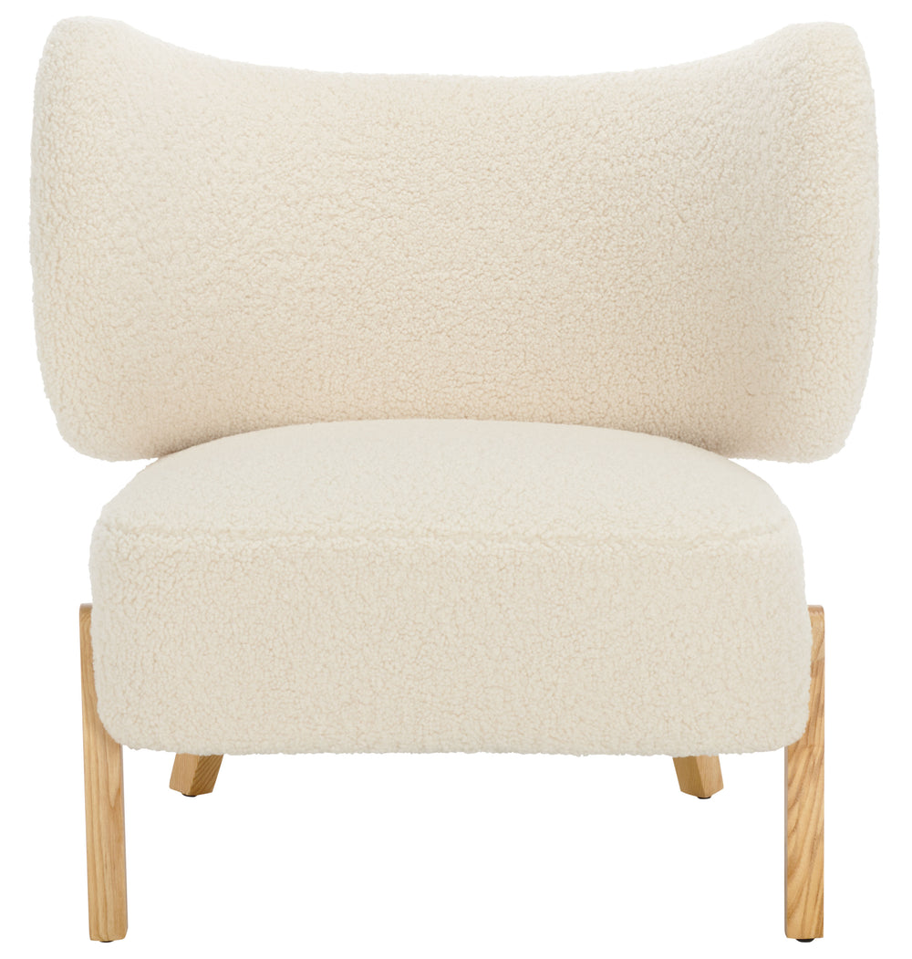 Safavieh Jakoda Accent Chair - Luxurious Off-white Shearling, Mid-century Design For Elegant Spaces Off White ,Natural Wood,Fabric,Foam Ach4525a
