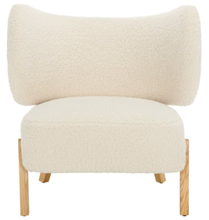 Safavieh Jakoda Accent Chair - Luxurious Off-white Shearling, Mid-century Design For Elegant Spaces Off White ,Natural Wood,Fabric,Foam Ach4525a