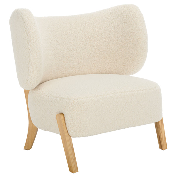 Safavieh Jakoda Accent Chair - Luxurious Off-white Shearling, Mid-century Design For Elegant Spaces Off White ,Natural Wood,Fabric,Foam Ach4525a