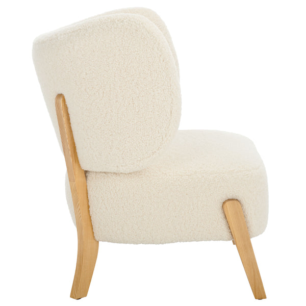 Safavieh Jakoda Accent Chair - Luxurious Off-white Shearling, Mid-century Design For Elegant Spaces Off White ,Natural Wood,Fabric,Foam Ach4525a