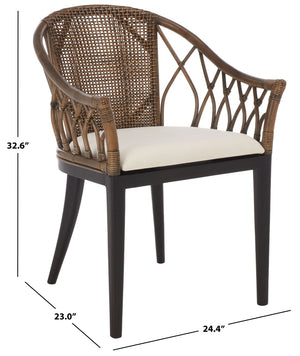 Safavieh Miyomi Arm Chair - Handcrafted Comfort With Elegant Mahogany, Rattan Accents & Plush Cushioning ACH4900A