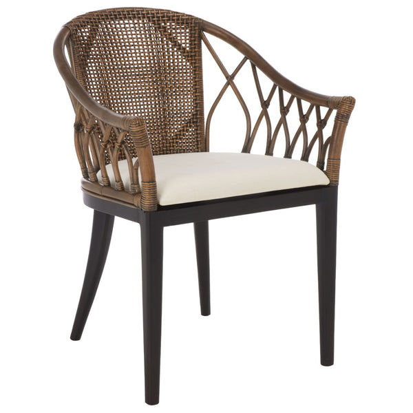 Safavieh Miyomi Arm Chair - Handcrafted Comfort With Elegant Mahogany, Rattan Accents & Plush Cushioning ACH4900A