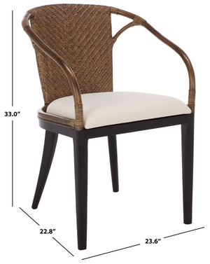 Safavieh Kumi Arm Chair - Timeless Rattan & Mahogany Accent Chair With Ivory Upholstery For Cozy Spaces ACH4902A
