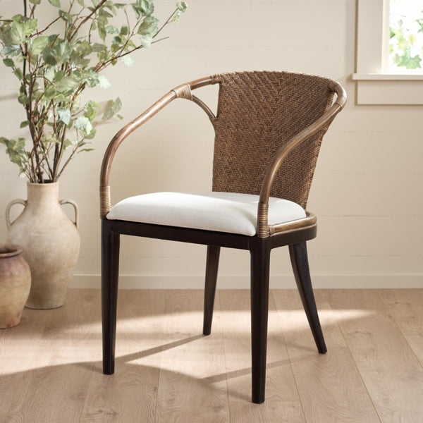 Safavieh Kumi Arm Chair - Timeless Rattan & Mahogany Accent Chair With Ivory Upholstery For Cozy Spaces ACH4902A