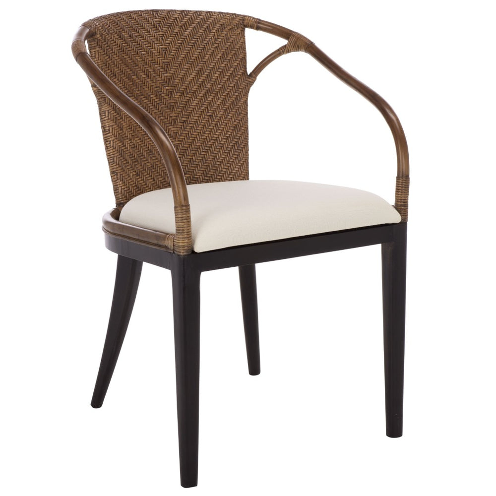 Safavieh Kumi Arm Chair - Timeless Rattan & Mahogany Accent Chair With Ivory Upholstery For Cozy Spaces ACH4902A