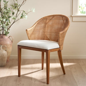 Safavieh Mura Arm Chair - Elegant Mahogany & Rattan Upholstered Accent Chair For Stylish Living Spaces ACH4903A