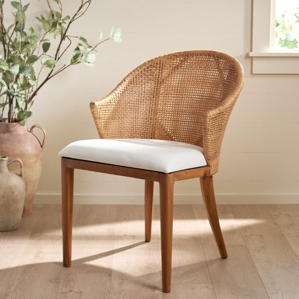 Safavieh Mura Arm Chair - Elegant Mahogany & Rattan Upholstered Accent Chair For Stylish Living Spaces ACH4903A