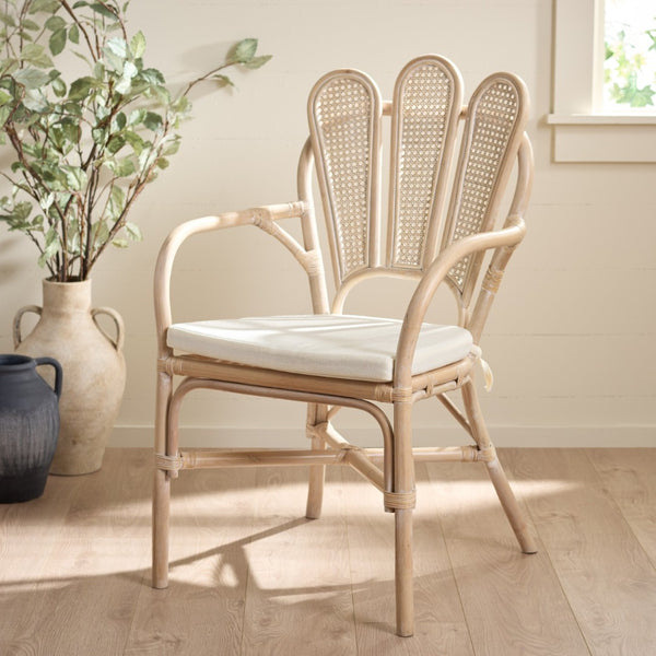 Safavieh Maki Arm Chair - Coastal-Inspired Accent Chair With Rattan Accents And Plush Ivory Upholstery ACH4904A