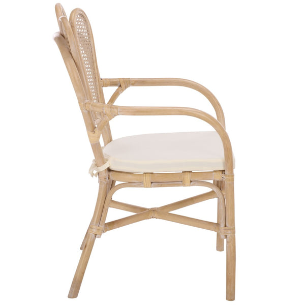 Safavieh Maki Arm Chair - Coastal-Inspired Accent Chair With Rattan Accents And Plush Ivory Upholstery ACH4904A