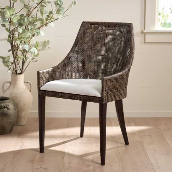 Safavieh Maro Arm Chair - Elegant Mahogany & Ivory Upholstery, Coastal Design For Living Rooms & More ACH4905A