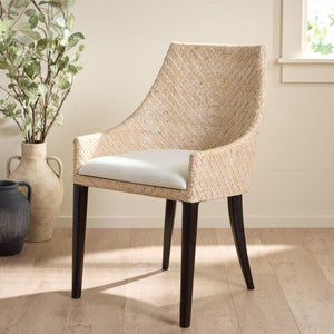 Safavieh Riko Arm Chair - Vintage Charm Meets Modern Comfort With Plush Fabric And Rattan Detailing For Any Space Natural / Ivory / Brown Legs ACH4906A