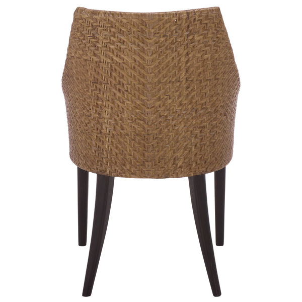 Riko Mid-Century Arm Chair With Woven Rattan Back, Solid Wood Frame And Plush Foam Seat For Cozy Rooms