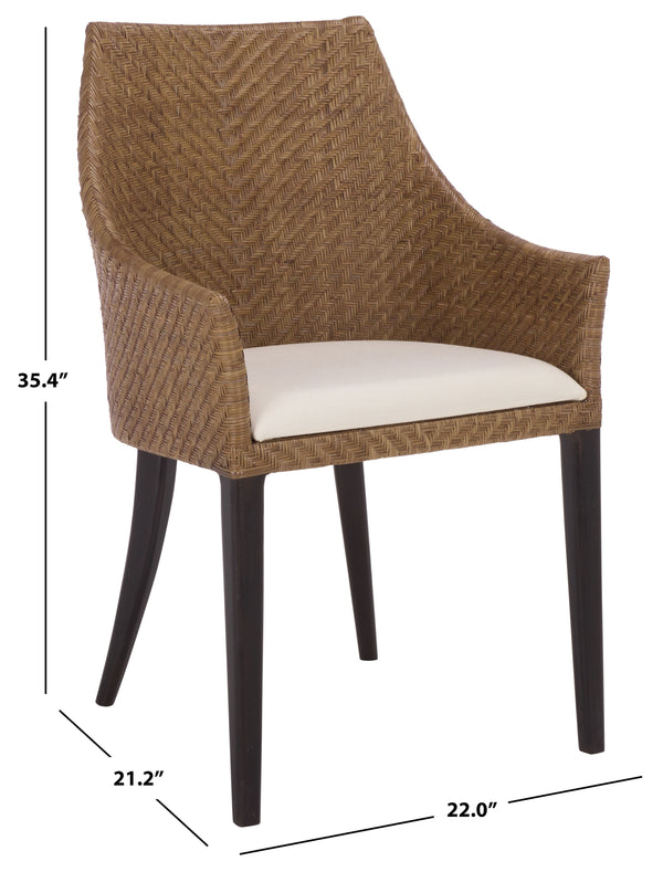 Riko Mid-Century Arm Chair With Woven Rattan Back, Solid Wood Frame And Plush Foam Seat For Cozy Rooms