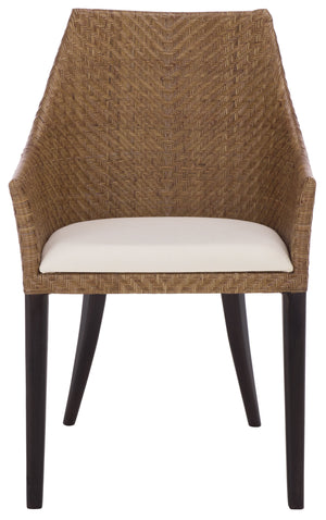 Riko Mid-Century Arm Chair With Woven Rattan Back, Solid Wood Frame And Plush Foam Seat For Cozy Rooms