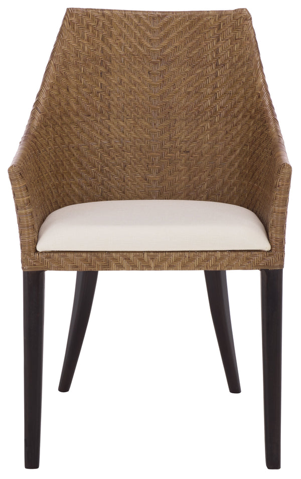 Riko Mid-Century Arm Chair With Woven Rattan Back, Solid Wood Frame And Plush Foam Seat For Cozy Rooms