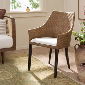 Riko Mid-Century Arm Chair With Woven Rattan Back, Solid Wood Frame And Plush Foam Seat For Cozy Rooms