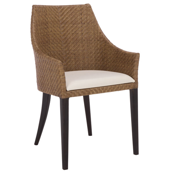 Riko Mid-Century Arm Chair With Woven Rattan Back, Solid Wood Frame And Plush Foam Seat For Cozy Rooms