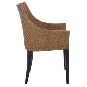 Riko Mid-Century Arm Chair With Woven Rattan Back, Solid Wood Frame And Plush Foam Seat For Cozy Rooms