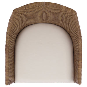 Riko Mid-Century Arm Chair With Woven Rattan Back, Solid Wood Frame And Plush Foam Seat For Cozy Rooms