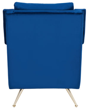 Safavieh Cerise Mid Century Arm Chair - Luxurious Navy Velvet With Gold Legs For Modern Living Spaces & Style ACH5100A
