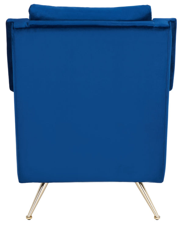 Safavieh Cerise Mid Century Arm Chair - Luxurious Navy Velvet With Gold Legs For Modern Living Spaces & Style ACH5100A