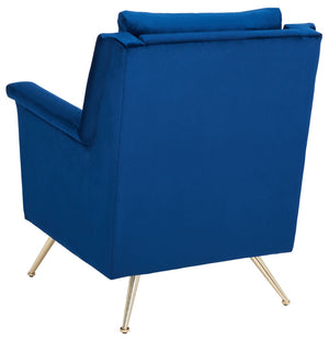 Safavieh Cerise Mid Century Arm Chair - Luxurious Navy Velvet With Gold Legs For Modern Living Spaces & Style ACH5100A