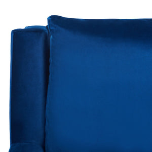 Safavieh Cerise Mid Century Arm Chair - Luxurious Navy Velvet With Gold Legs For Modern Living Spaces & Style ACH5100A