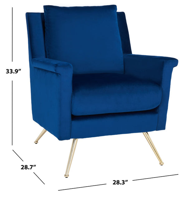 Safavieh Cerise Mid Century Arm Chair - Luxurious Navy Velvet With Gold Legs For Modern Living Spaces & Style ACH5100A