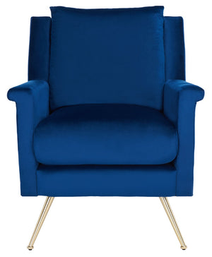 Safavieh Cerise Mid Century Arm Chair - Luxurious Navy Velvet With Gold Legs For Modern Living Spaces & Style ACH5100A