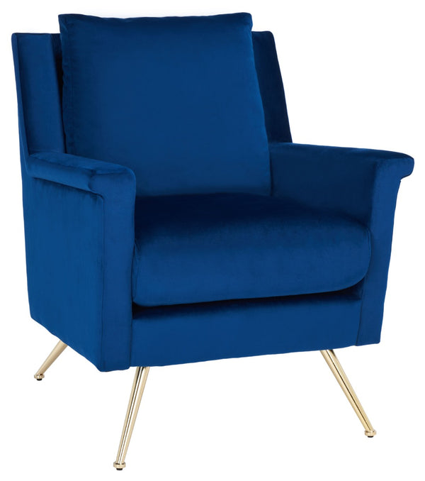 Safavieh Cerise Mid Century Arm Chair - Luxurious Navy Velvet With Gold Legs For Modern Living Spaces & Style ACH5100A